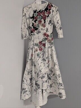 White Floral Embroidered Formal Gown | 3/4 Sleeve | Elegant Occasion Dress